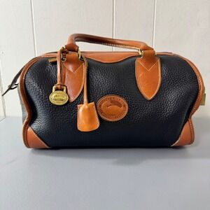 Vintage Dooney & Bourke All Weather Leather Barrel Satchel Handbag Black Brown